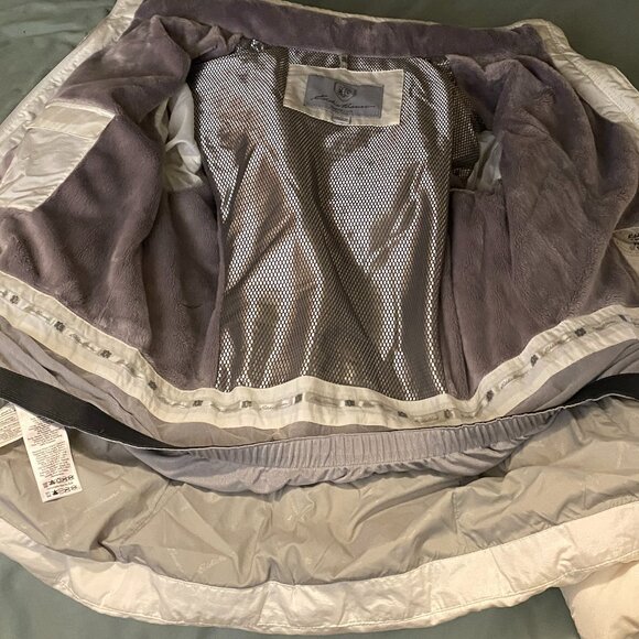 White "Eddie Bauer" Down jacket, removable hood with faux fur trim - Picture 13 of 16